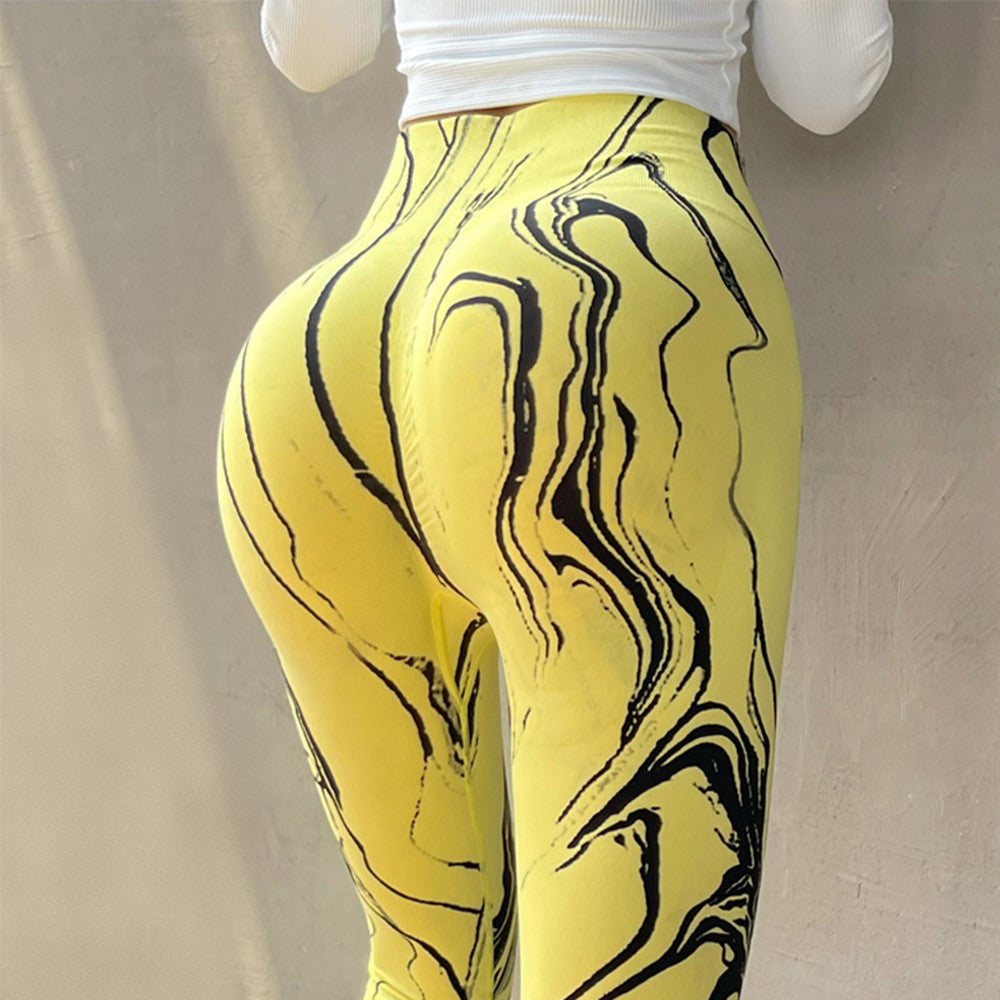 Seamless Peach Hip Yoga Pants Tie Dye Line High Waist