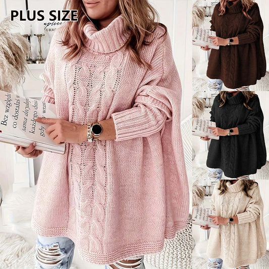 Lapel Batwing Sleeve Loose Casual Plus Size Women's Knitting Sweater