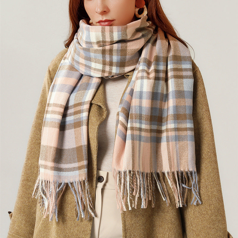 Imitation Cashmere Scarf Plaid Thickened Cold And Warm Tassels