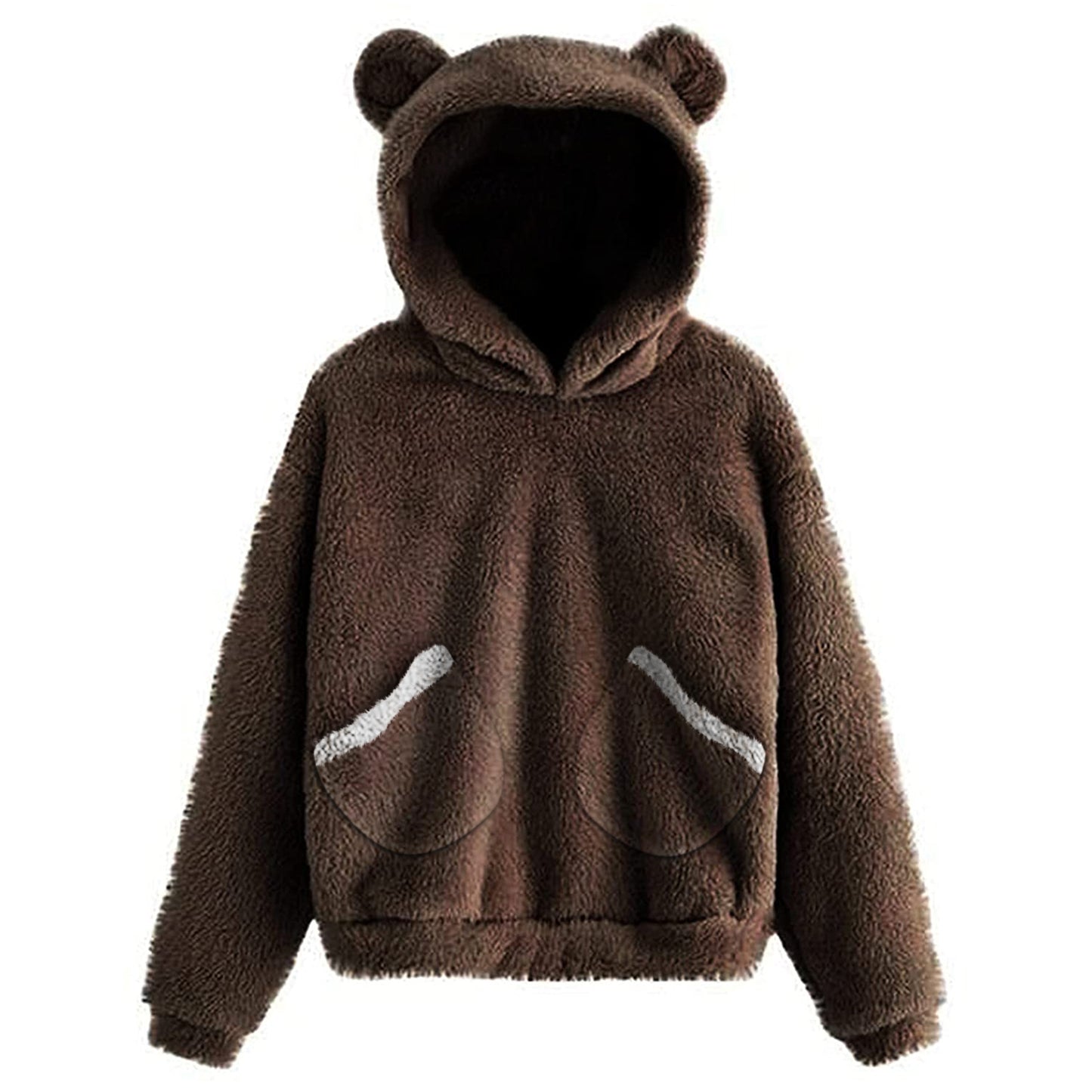 Europe And America New Style Pocket Plush Rabbit Ears Hooded Warm Sweater Women's Jacket