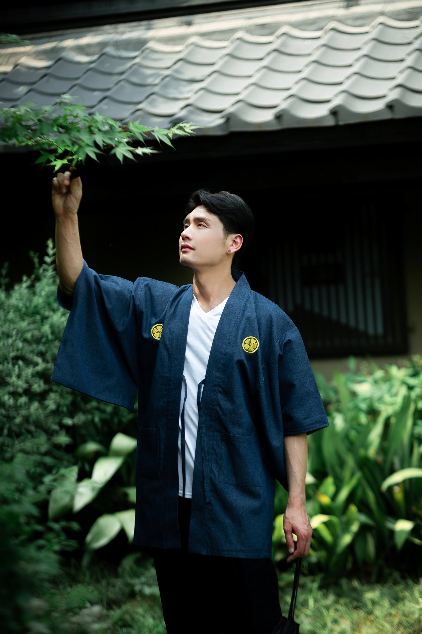 Japanese Kimono Jacket For Men, Haori With Embroidery, Samurai Outerwear, Pure Cotton Belted Coat With Lining, Japanese Novelty Clothing