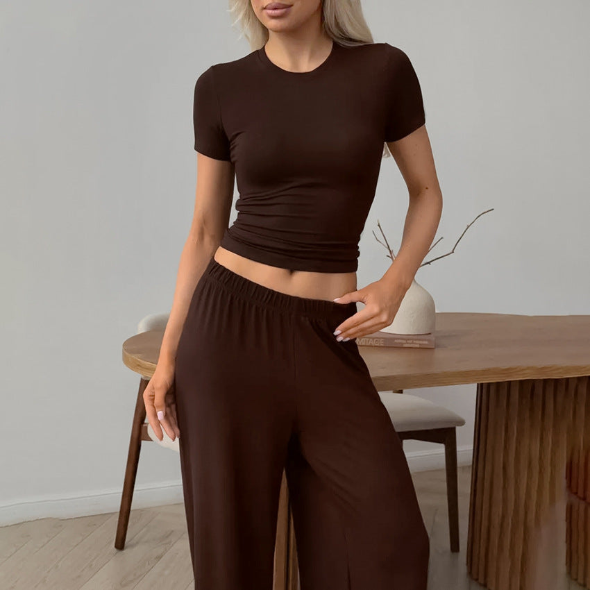 Comfortable Soft Short-sleeve Pajama Set With Long Pants