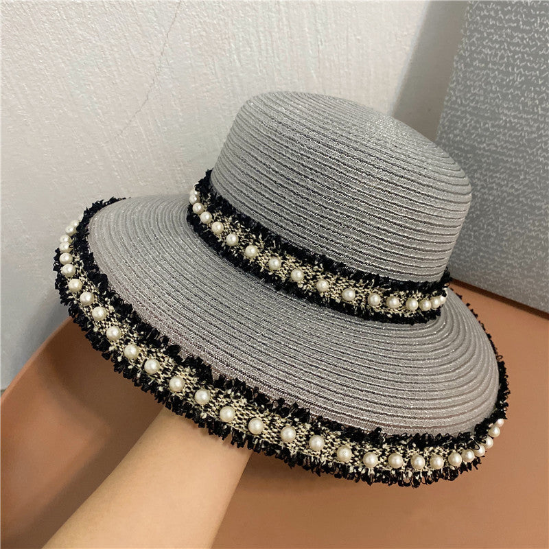 Fringed Pearls Along  Fisherman's Hat With Big Eaves