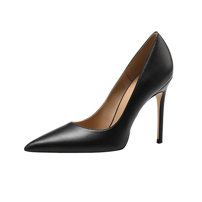 French Pointed High Heel Shoes Black Work Temperament Wide Feet