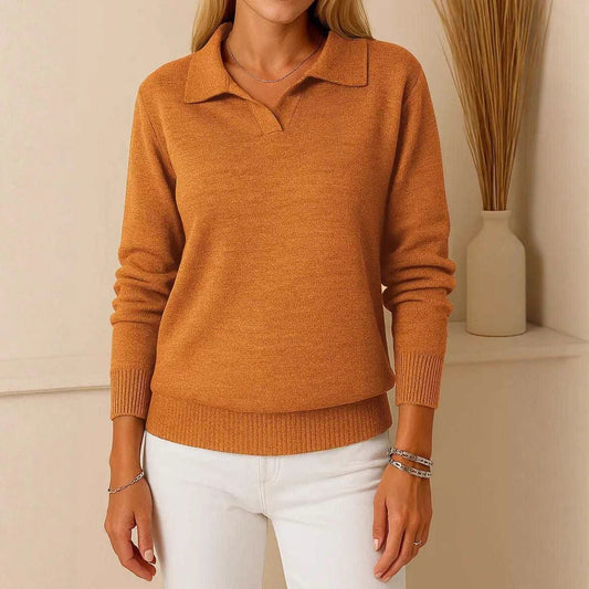 Solid-color Long-sleeve Casual Loose-fitting Polo-neck Knit Pullover