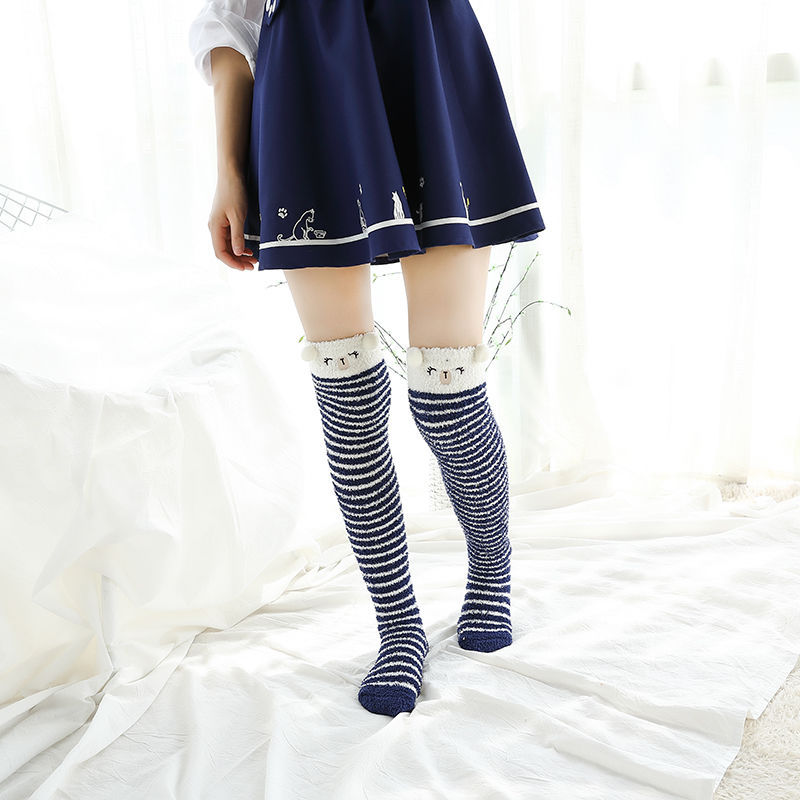 Fall Winter Over The Knee Plus Long Coral Fleece Floor Socks