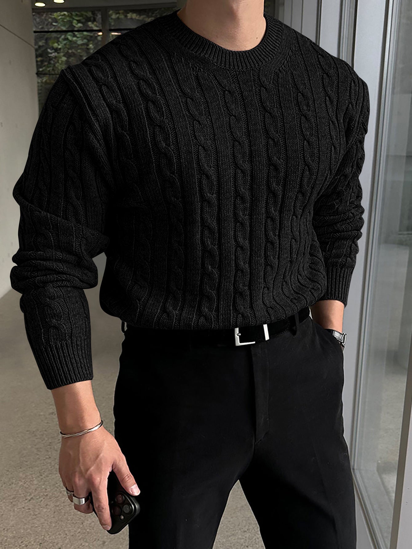 Efterår og vinter ny varm tyk nål rullekrave sweater til mænd