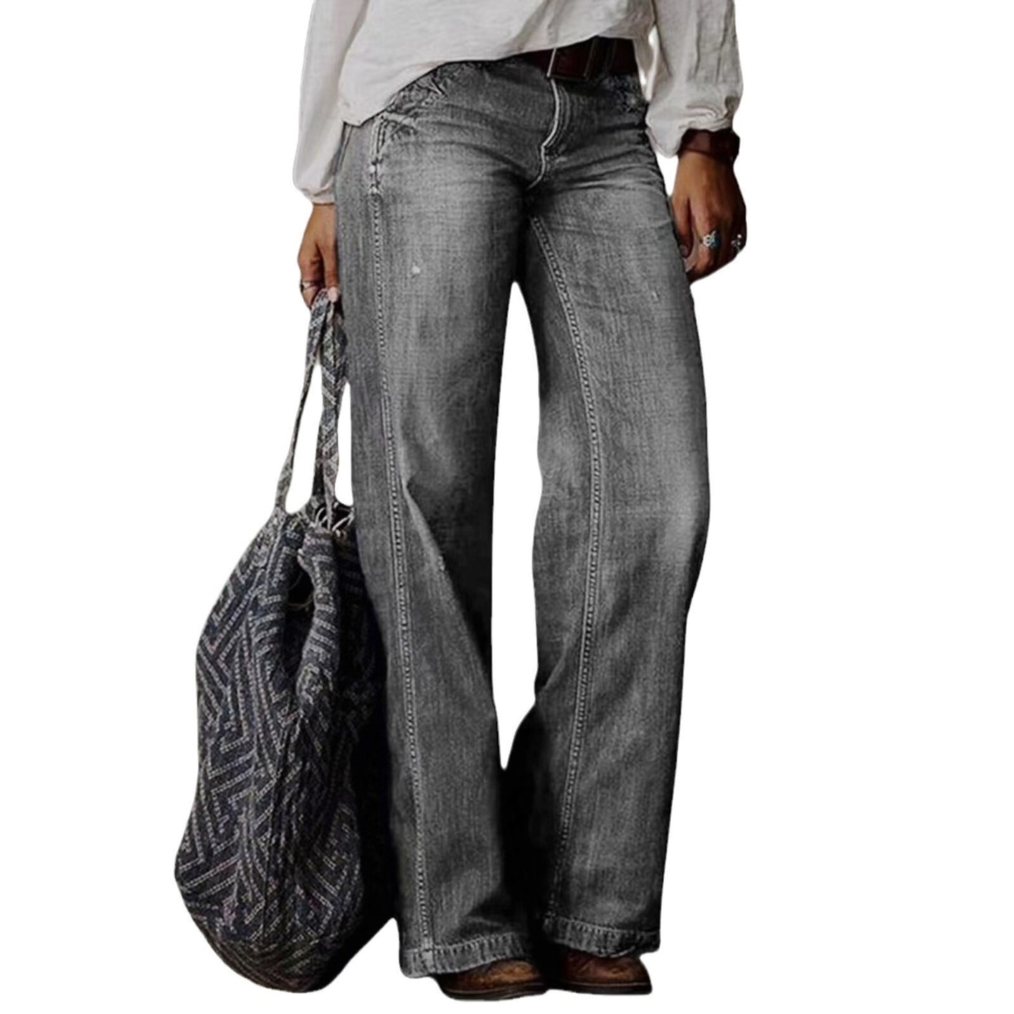 European And American Leisure Straight Wide-leg Pants Women's Clothes Hot-selling Jeans
