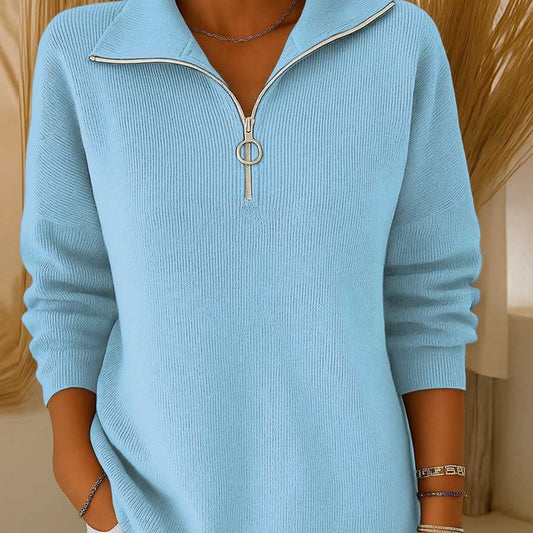 Casual Loose Half-open Collar Zipper Solid Color Women's Sweater