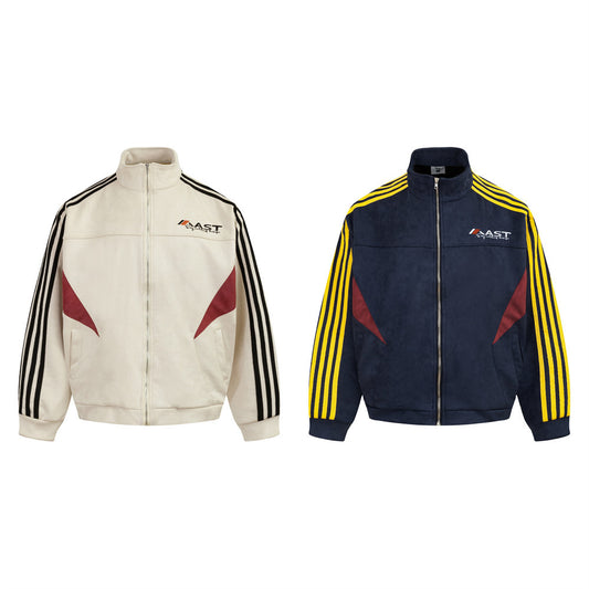 Retro Mixed Color Stripe Three-bar Sports Jacket Jacket