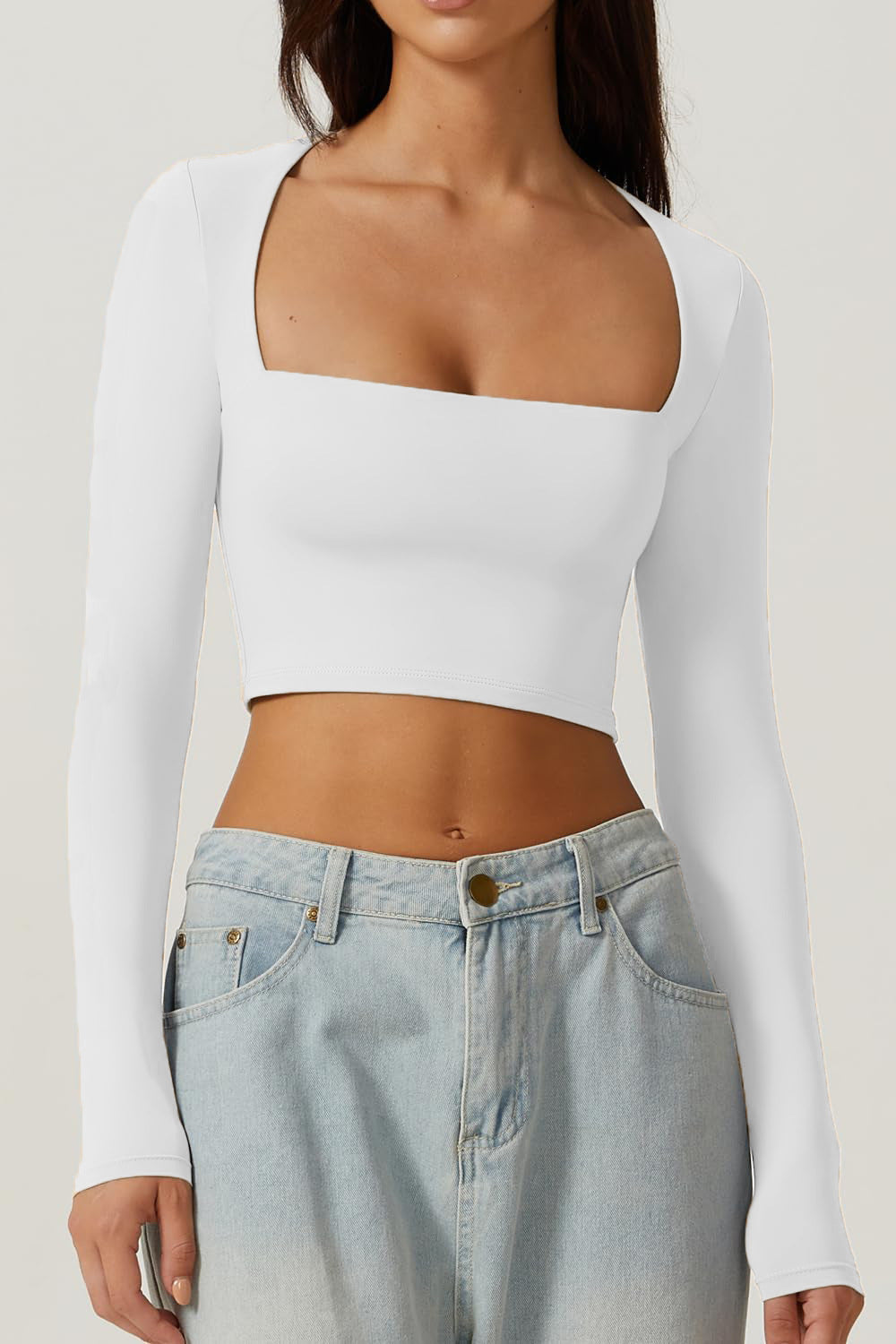 Slimming Base Top With A Square Neckline And A Cropped Design