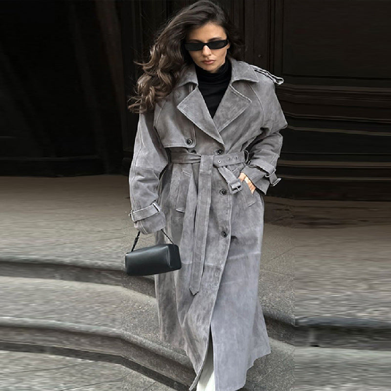 New Temperament Commute Double Breasted Mid-length Loose Woolen Coat