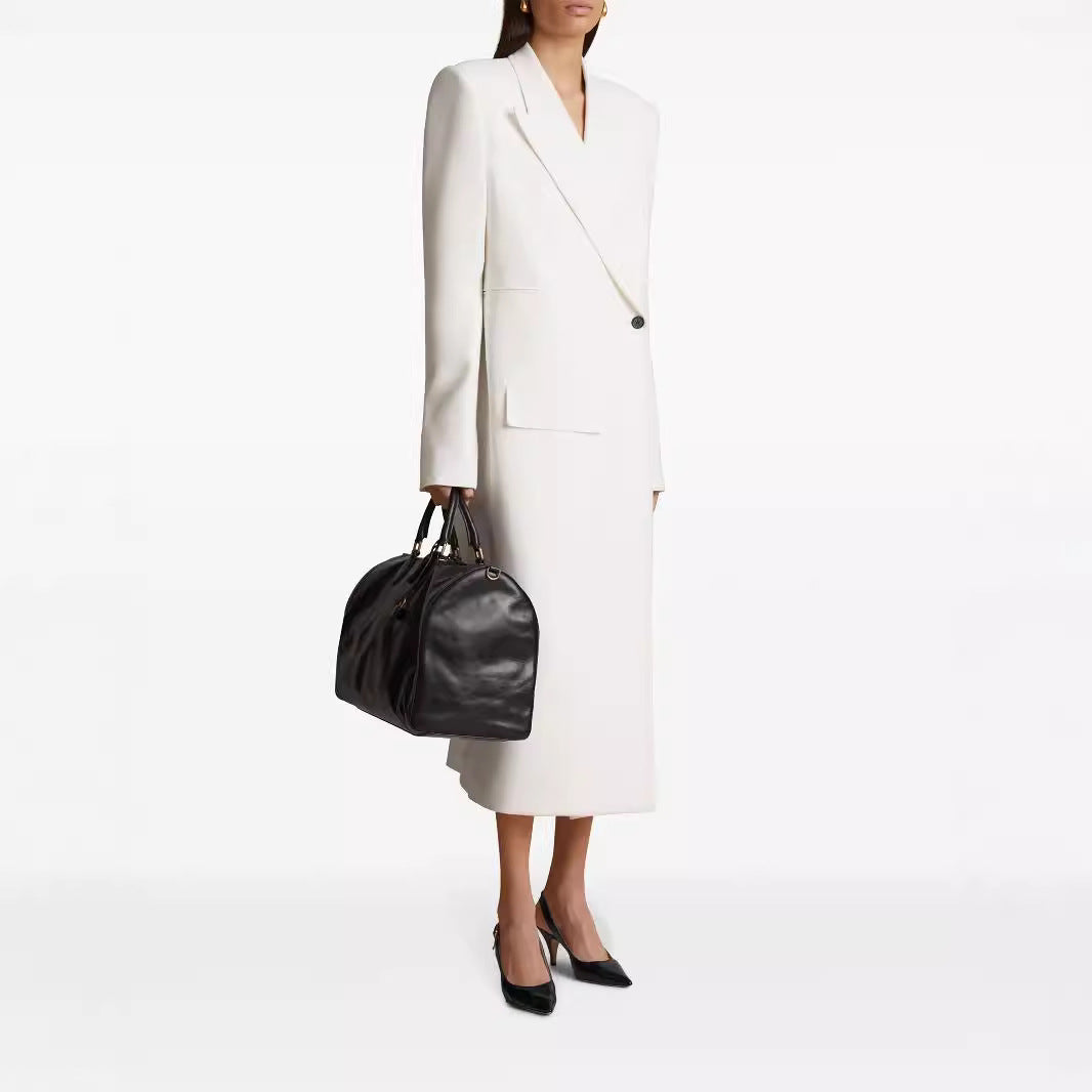 One Button Oblique Cut Extended Solid Color Long Sleeve Jacket Suit