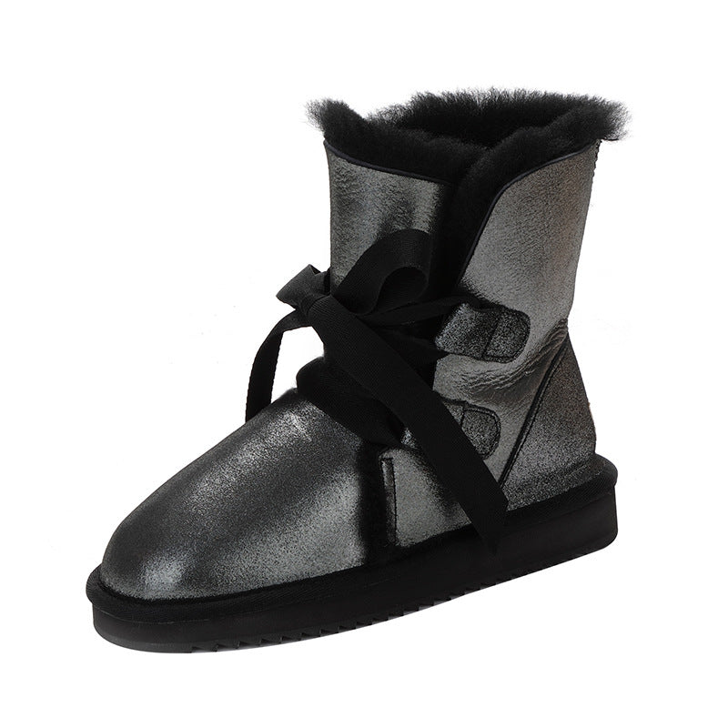 Northeast Winter Bow And Velvet Short Tube Warm Short Boots