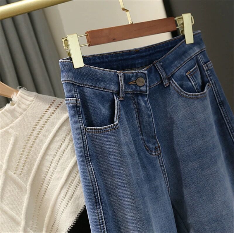Fleece  And Thick Blue High-waisted Daddy Jeans For Children Fall Winter