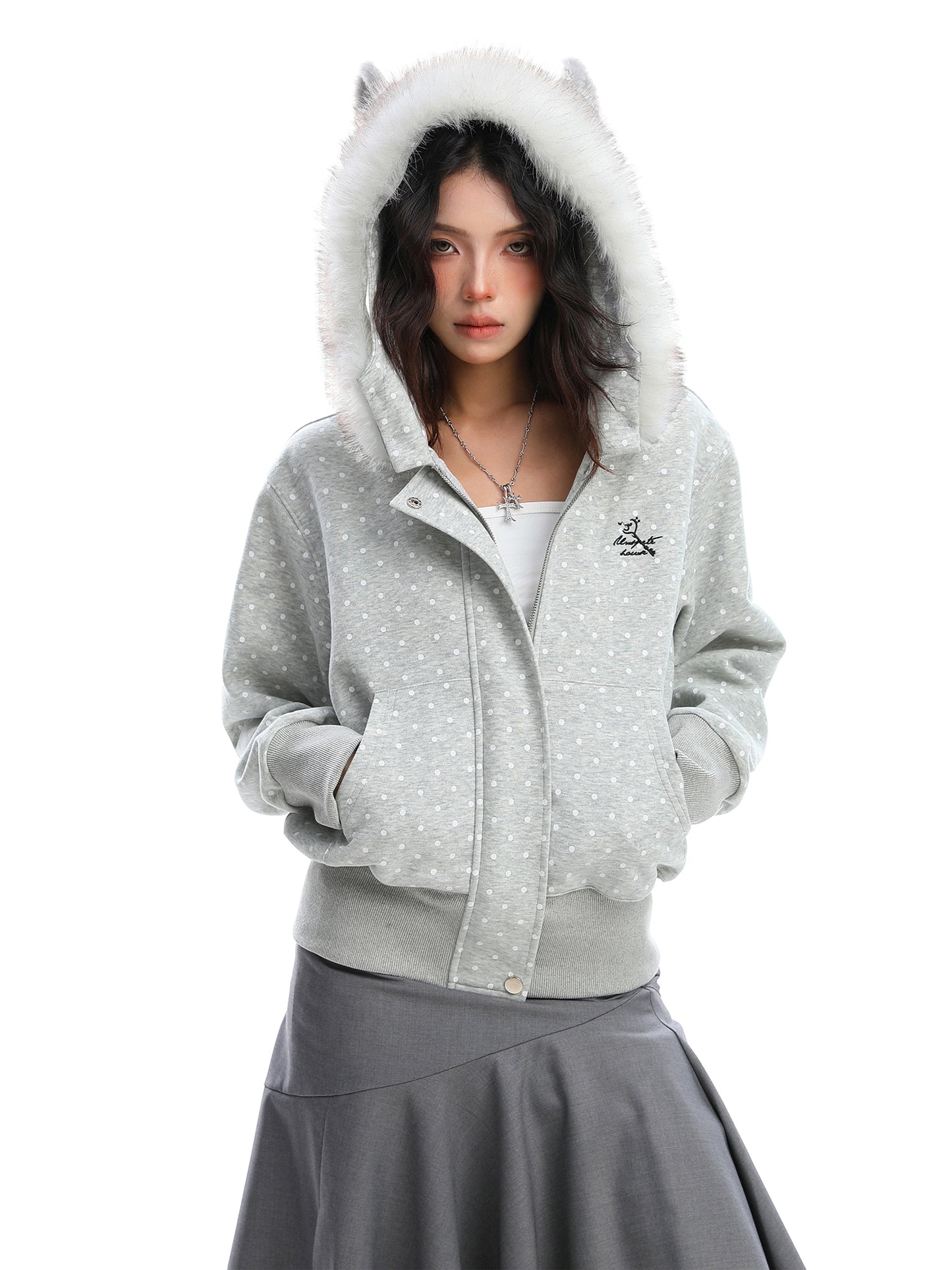 Camouflage Detachable Plush Collar Hooded Sweater Women's Cardigan Short Coat