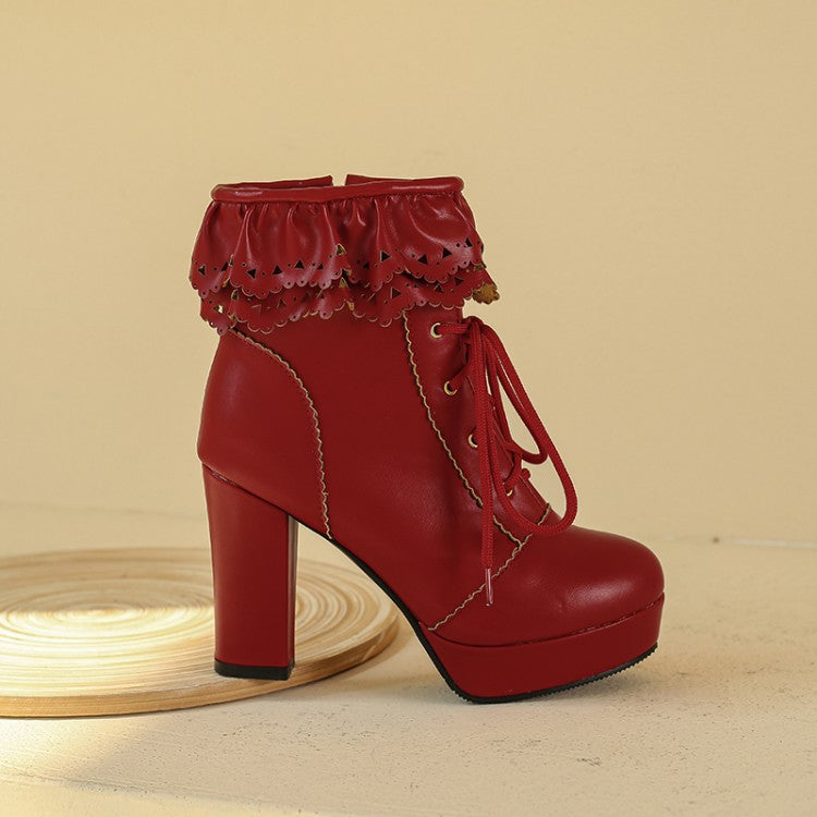 Autumn And Winter Lace Up Women's Thick Heel Lace Fashion Boots