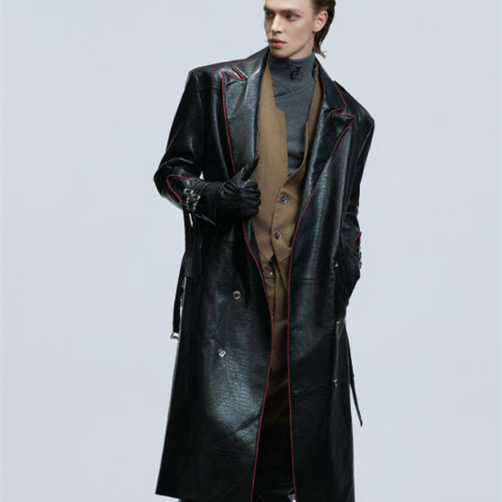 Wide Shoulder Fur Metal Belt Waist Long-cut Coat