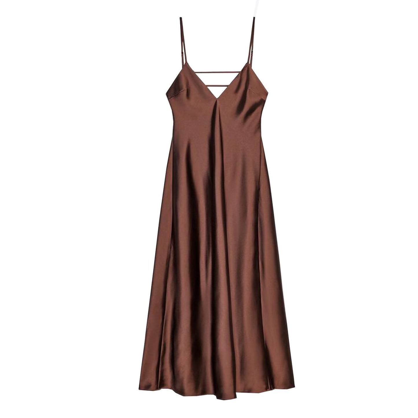 Silk Textured Solid Color Long Suspender Dress