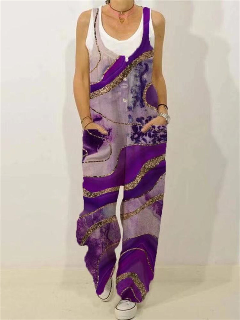 Women's Animal Floral Botanical Print Casual Sleeveless Loose Jumpsuit
