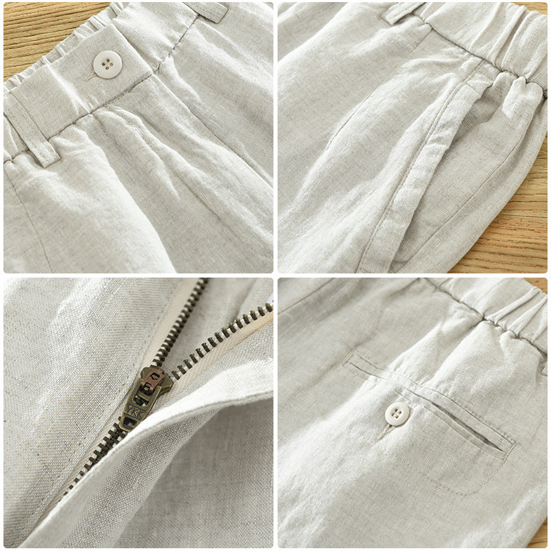 Linen Leisure Men's Loose Breathable Elastic Waist Beach Shorts
