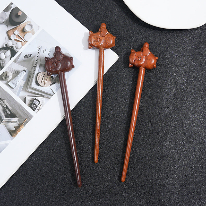 Wooden Women's Chinese Style Headdress Animal Hairpin