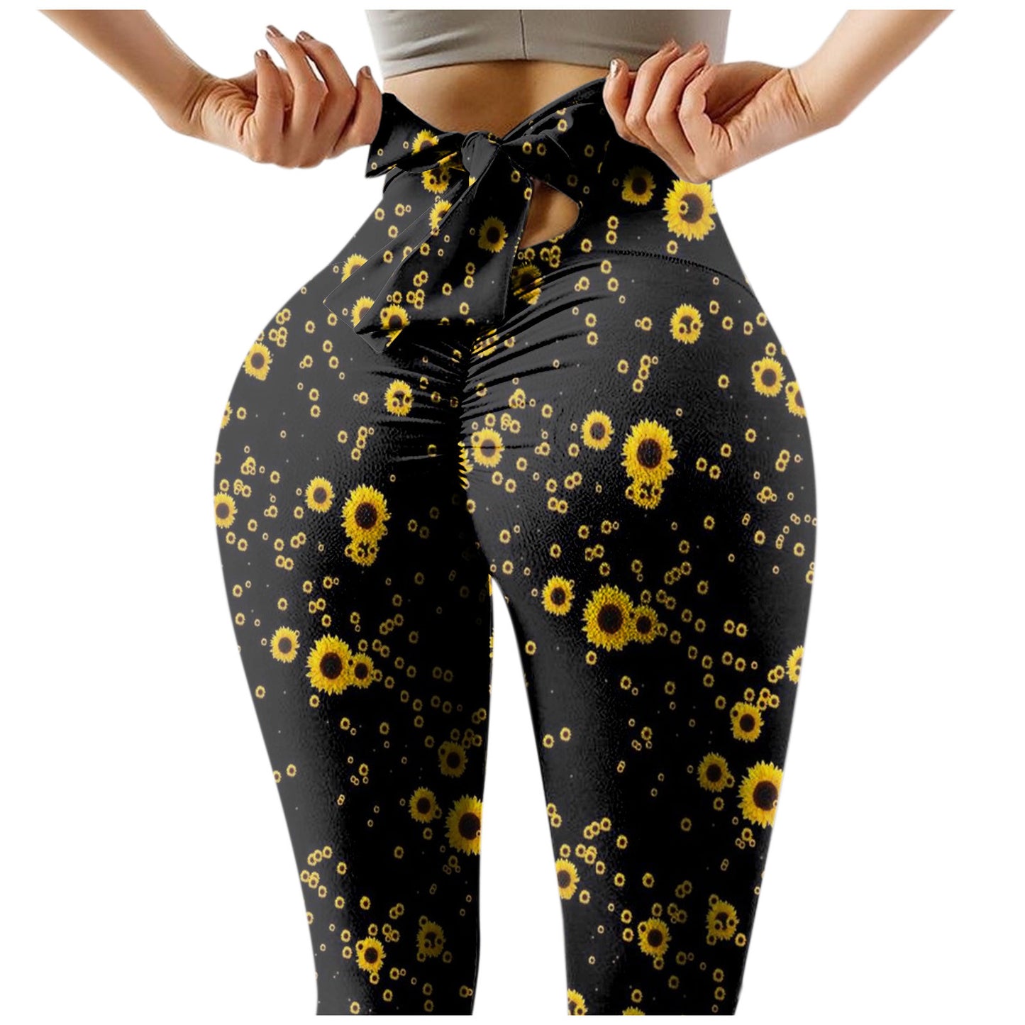 High-waist Printed Stretch-fitting Sports Fitness Yoga Pants, Outer Hip Pants