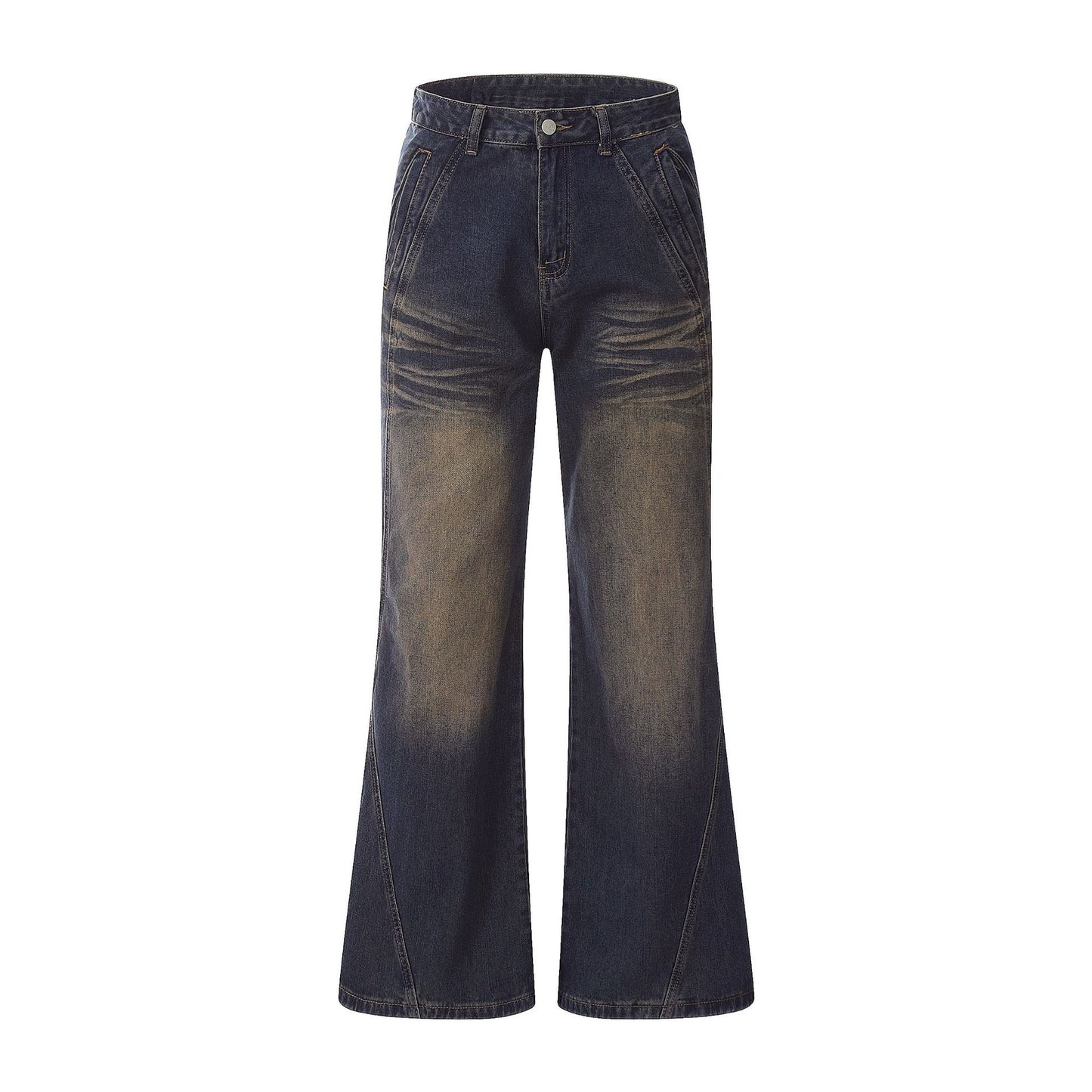 Retro Washed Dark Blue Straight Jeans