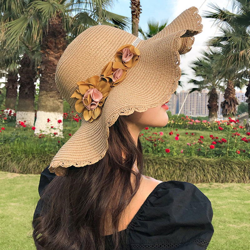 Simple Women's Large Flower Shade Straw Hat