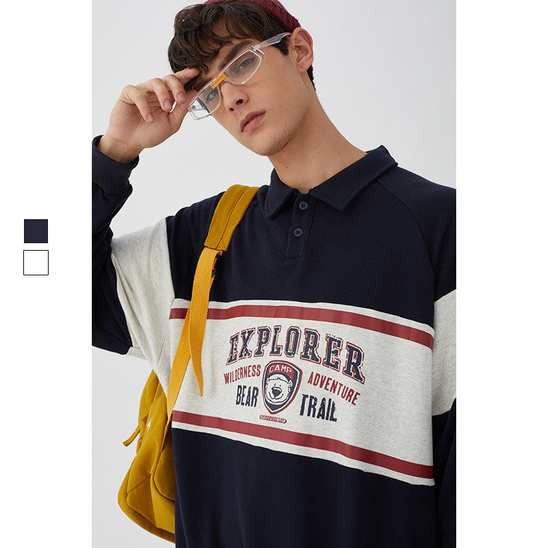 College Loose Couples Versatile Polo Collar Sweatshirt
