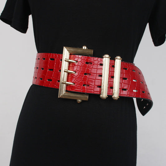 Suit Belt Retro Three-pin Buckle Snake Pattern Leather Simple With Sweater Dress Waist