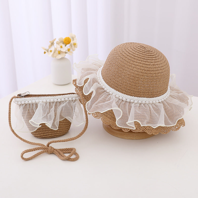Children's Fashion Lace Pearl Straw Sun Hat