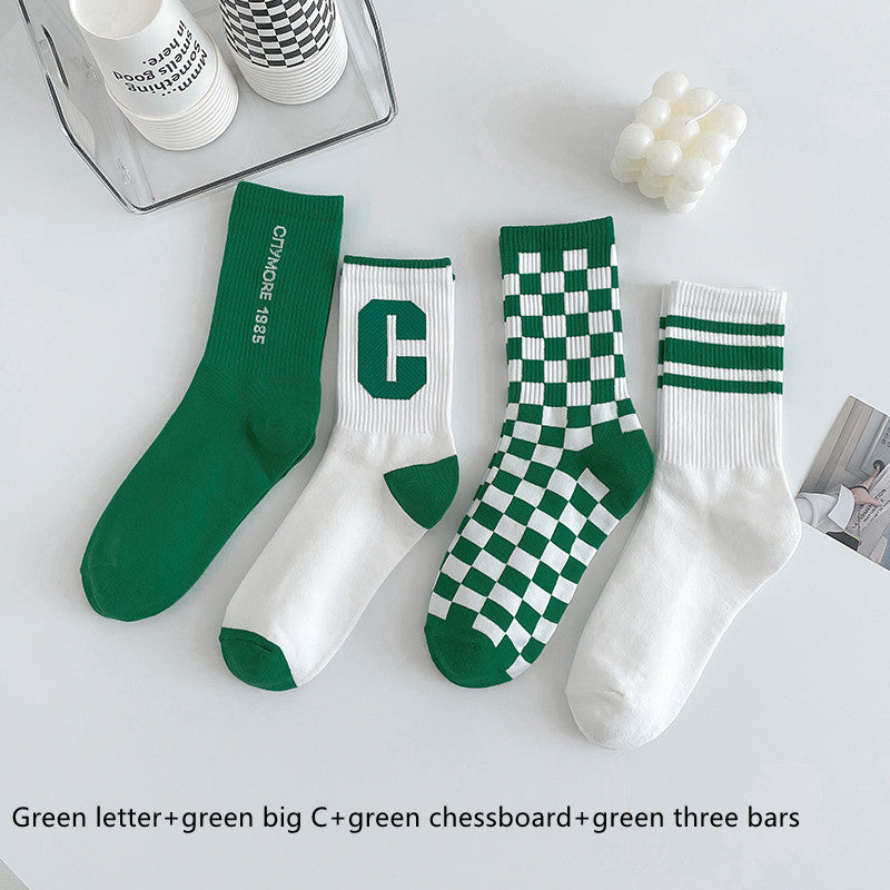 Green Socks Children's Middle Tube Socks Autumn And Winter Pure Cotton