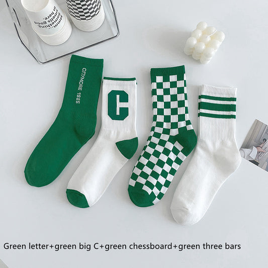 Green Socks Children's Middle Tube Socks Autumn And Winter Pure Cotton