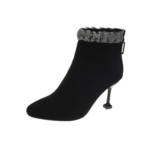High-heeled Stiletto And Pointed Back Zipper Fashion Ankle Boots