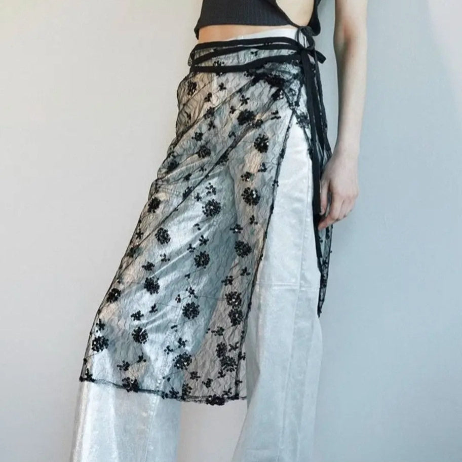 Lace Trim Multilayer Fashion Irregular Lace-up Skirt