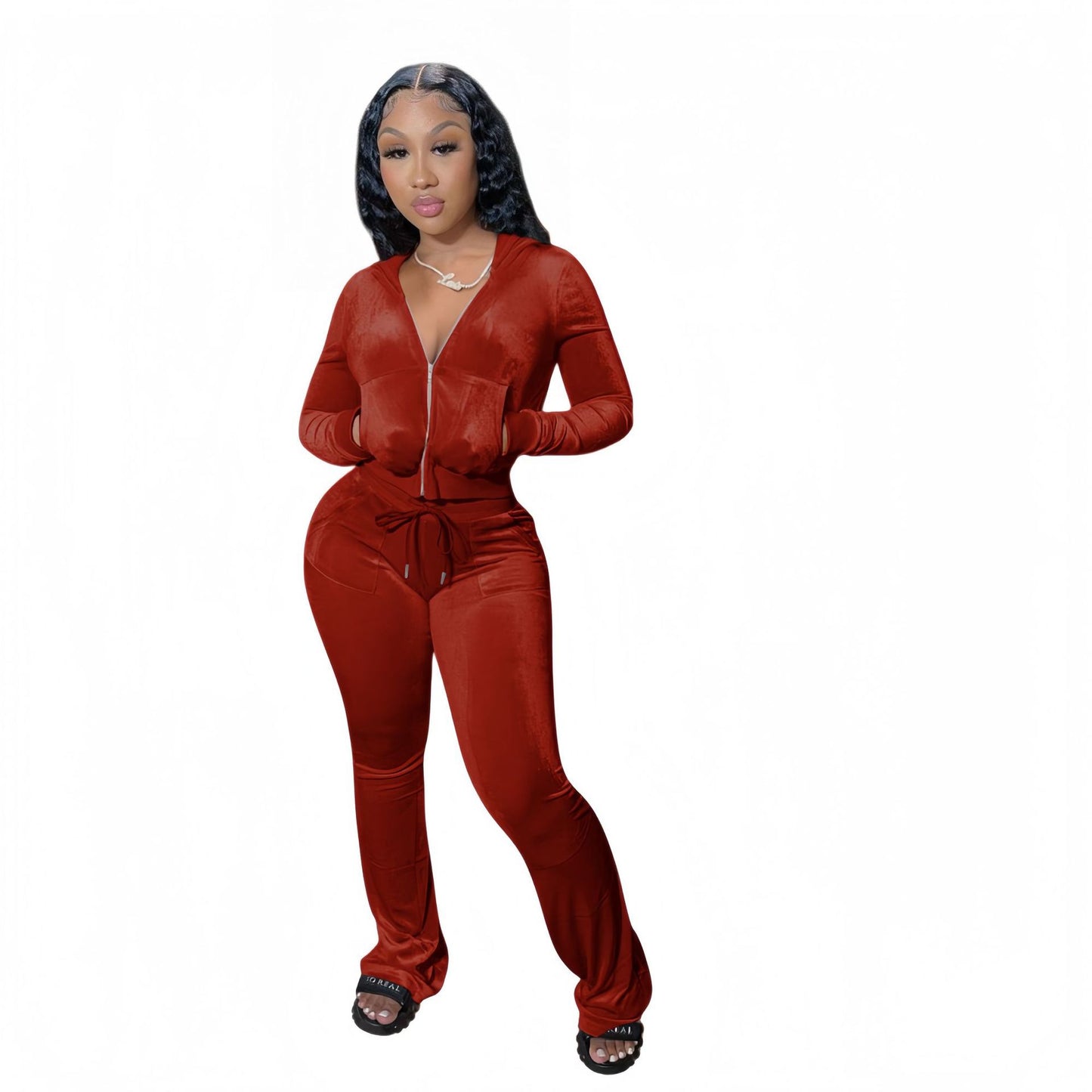 Solid-color Gold-thread Top Set For Women