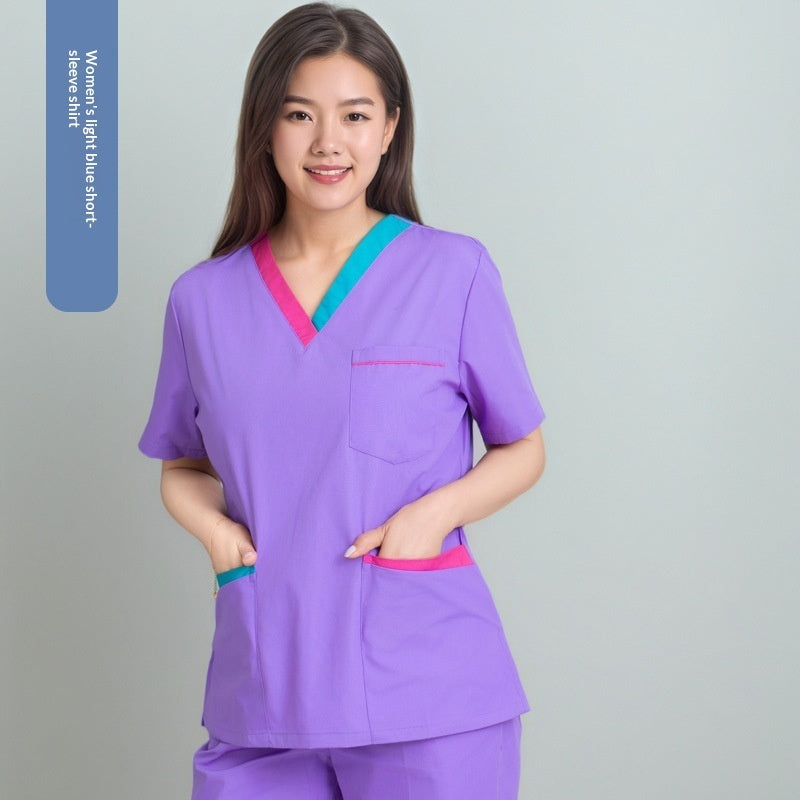 Womens Short-sleeve Scrubs With A Yin-yang Collar For Isolation Use