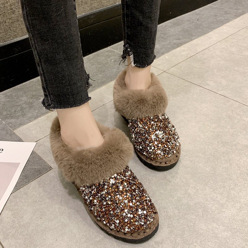 Fashion All-match Soft-soled Sequined Snow Boots Women's Fur In One