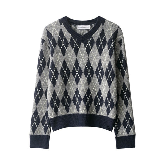 Fashion Diamond Pattern Knit Sweater For Women