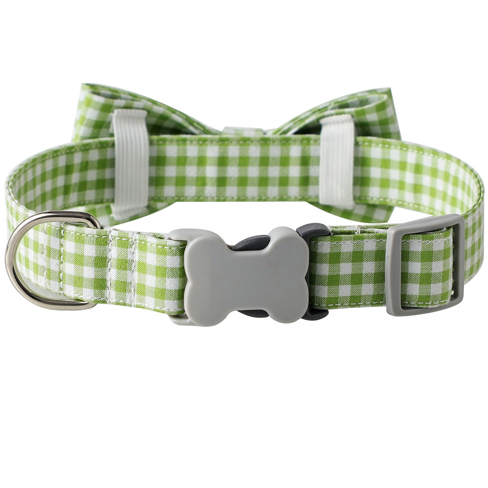Checkered Dog Collar And Bow Tie In Multiple Colors