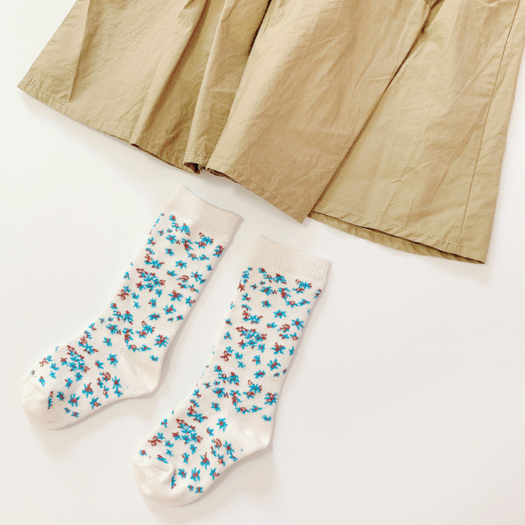 Autumn New Style Retro Small Floral Combed Cotton Japanese Small Clear Children's Socks