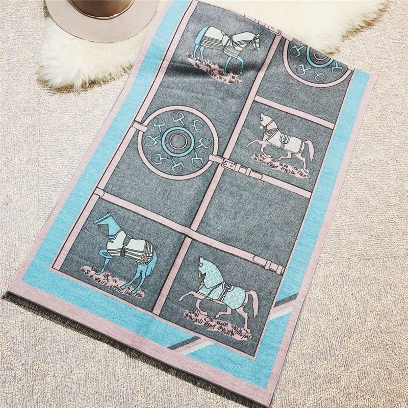 Carriage Scarf Cashmere Blended Thickened Warmth Ladies Dual-use Shawl Women