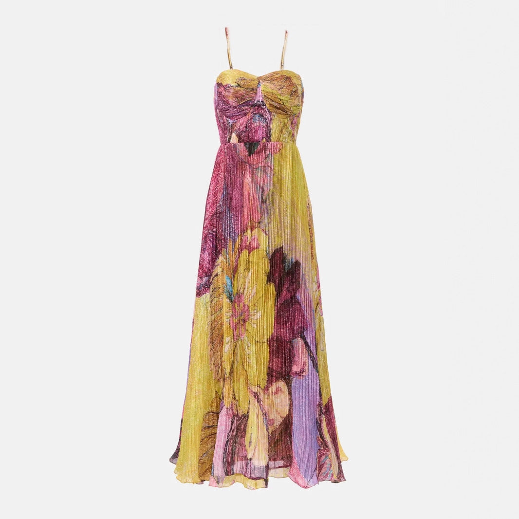 Womens Stylish Strap Pleated A-line Dress