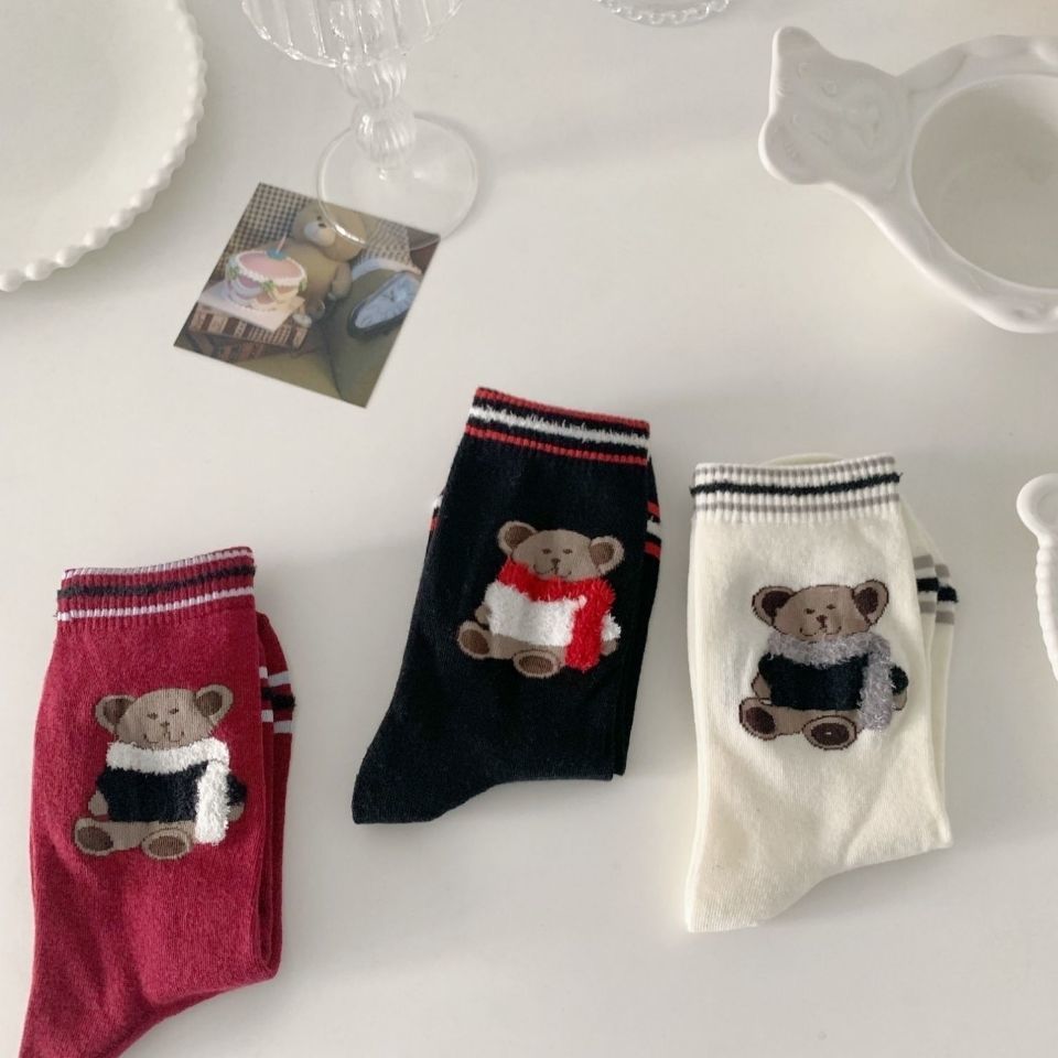 Bear Socks Female Japanese Cute Cherry Tube Socks Ins Tide