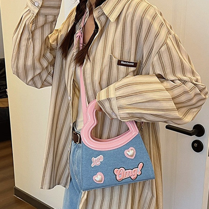 Special-interest Design Love Handbag Contrast Color Fashion