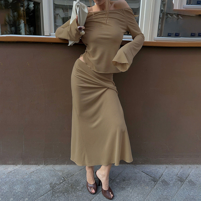 Womens Long-Sleeve Top And Ankle-Length Skirt Set