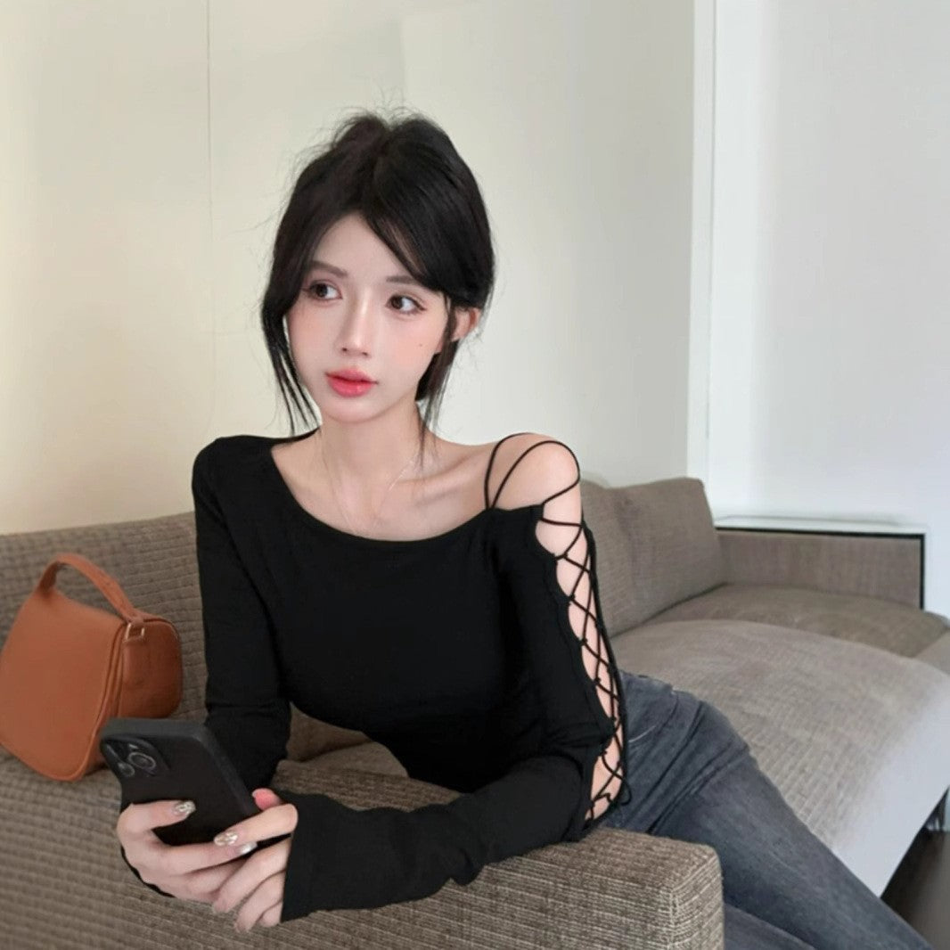 Stunningly Elegant Designer-style Long-sleeve Black Top