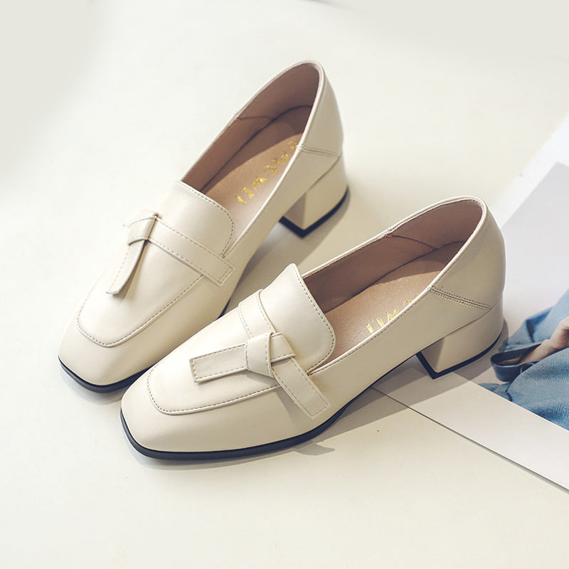 Leather Women's Thick Heel British College Style Single Shoes
