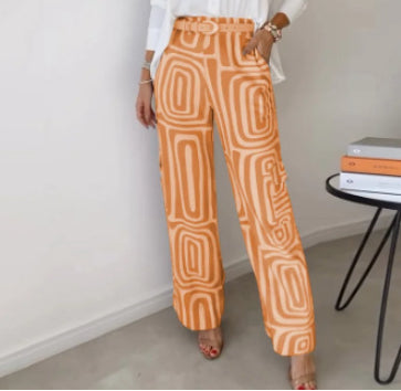 Long-sleeved Lapel Shirt Printed Wide-leg Pants Suit